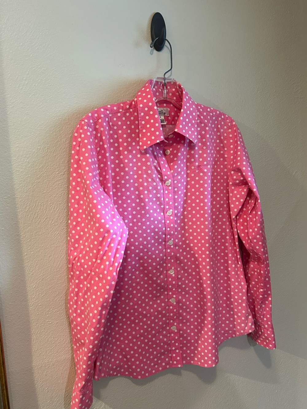 Lilly Pulitzer Pink White Polka Dot Button-Down Shirt Sz 8 - Picture 2 of 6